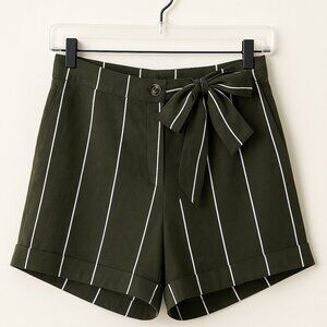 Anthropologie Shorts Women's Small Sancia Olive Green White Stripe Delilah NWT